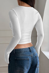 Ribbed Square Neck Long Sleeve Knit Top