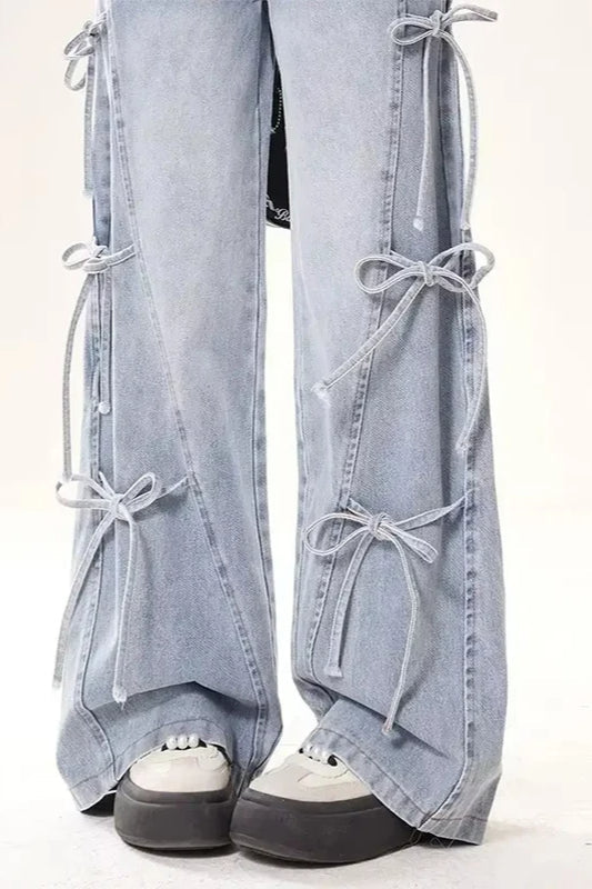 Vintage Bow Bandage Wide Leg Jeans