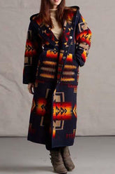 Pocket Printed Longline Coat Navy blue / S coats