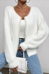 Elegant Pearl V Neck Knit Sweate