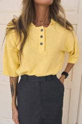 Loose Fit Buttoned Knit Polo Sweater S / Yellow