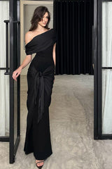 Chic Satin Draped Neck Sheath Formal Dress