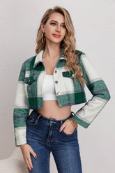 Casual Plaid Long Sleeve Jacket Green / S