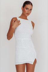Backless Sleeveless Sequin Mini Dress