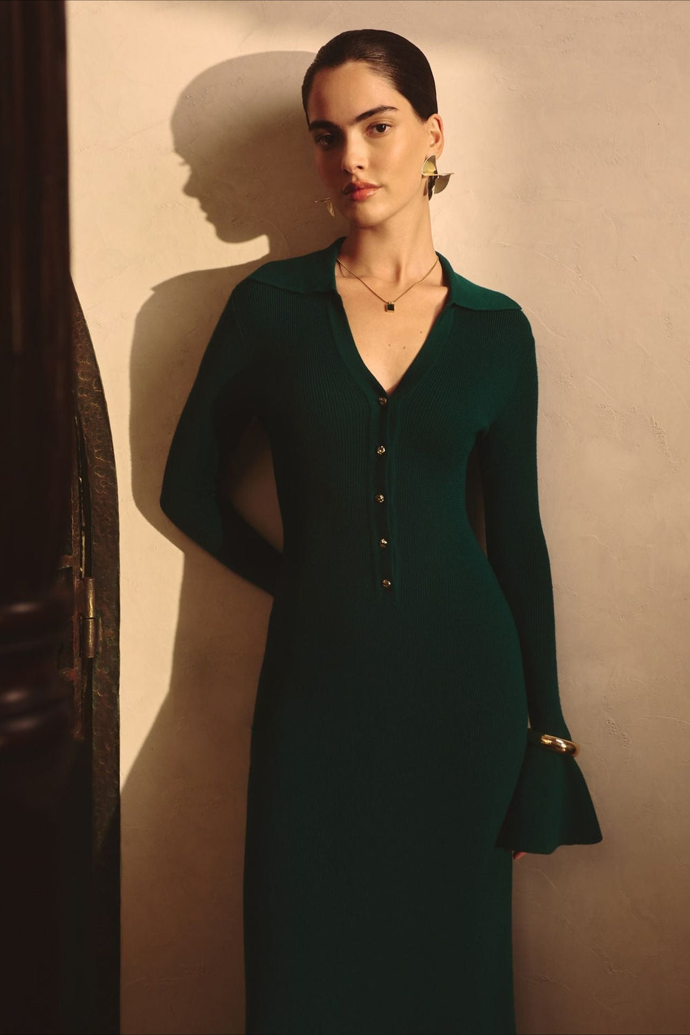 Elegant Collared Knit Sweater Dress