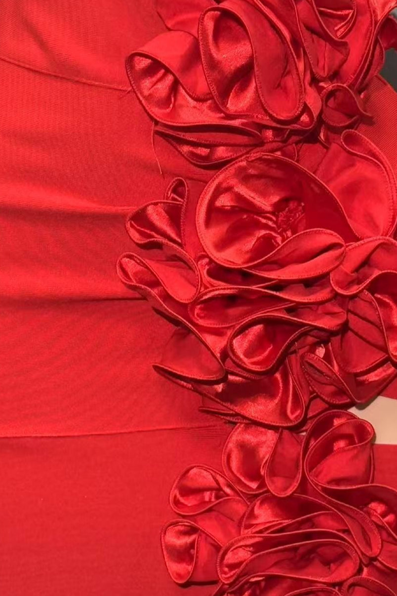 Red Cutout Floral Bandage Party Dress