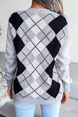 Argyle V Neck Knit Pullover Sweater
