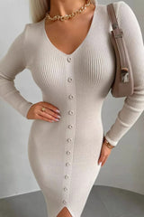V-Neck Bodycon Knit Sweater Dress