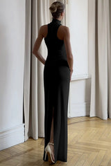 High Neck Sleeveless Slit Formal Dress