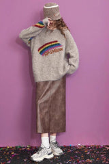 Letter Embroidery Relaxed Crewneck Sweater