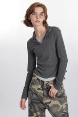 Mock Two-Piece Half-Zip Knit Top