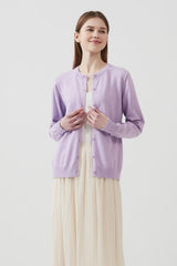 Cotton Round Neck Cardigan Purple / S