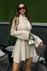 Long Sleeve A-Line Sweater Dress S / White