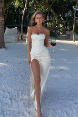 Satin Twist Front Split Party Dress