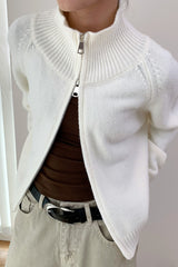 Soft Knit Zipper Cardigan White / One Size