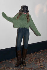 Cropped High Neck Pullover Sweater