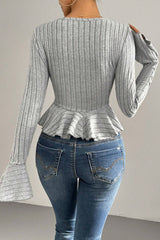 Flounced V-Neck Bodycon Knit Top