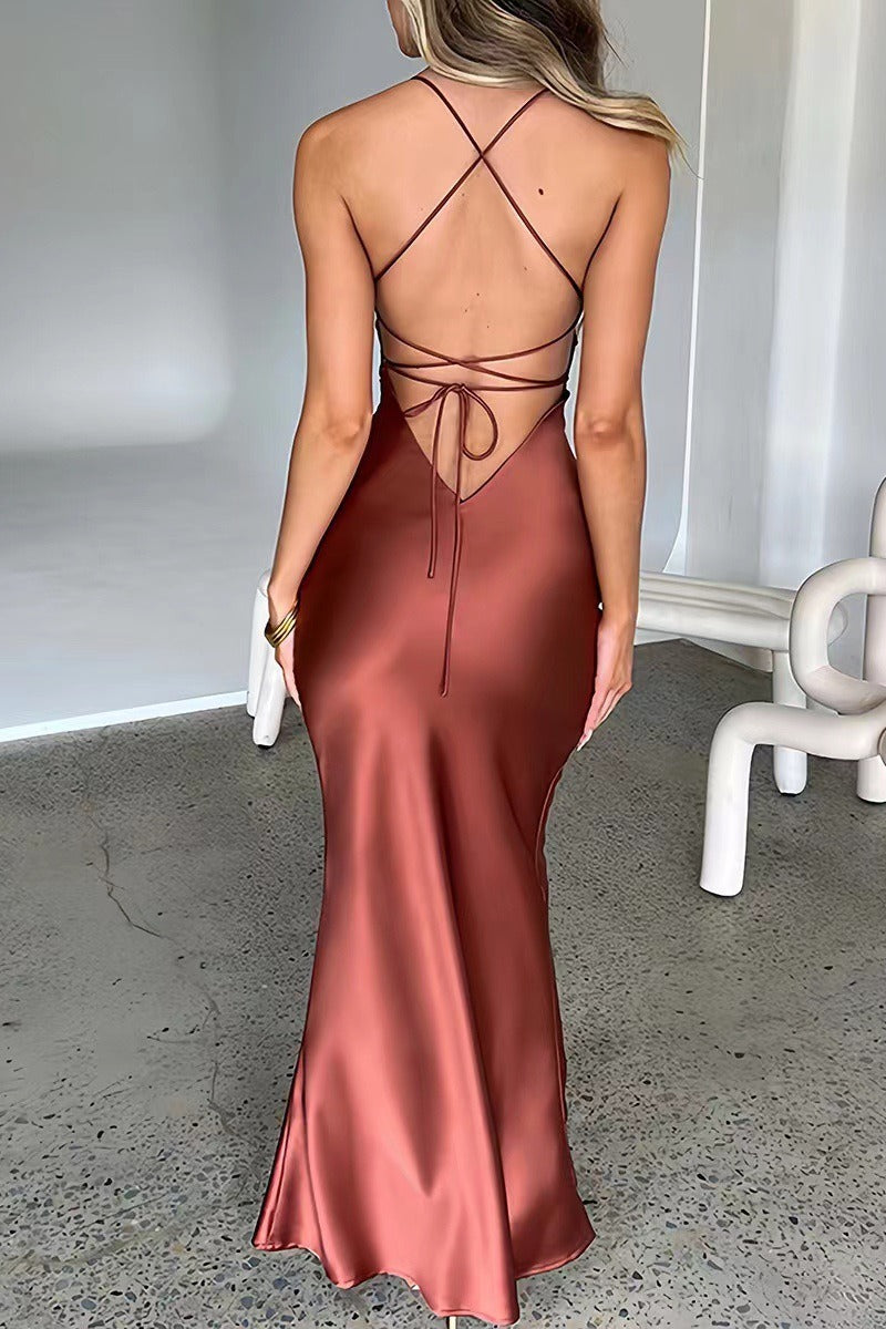 Back Tie Spaghetti Strap Formal Dress