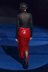 High Waist Sequin Slit Bodycon Skirt