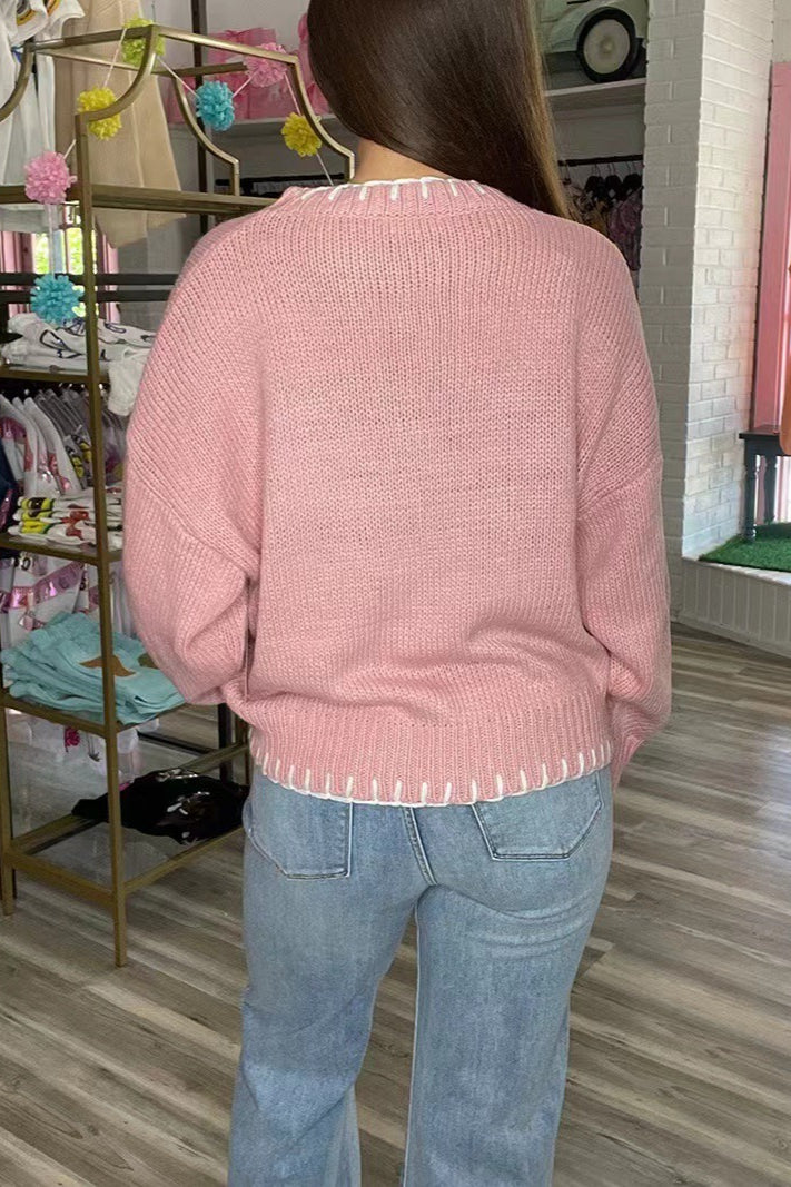 Bow Jacquard Knit Pullover Sweater