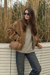 Vintage Suede Zip Front Relaxed Jacket