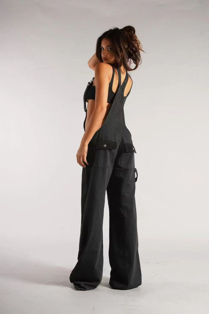 Low Rise Wide Leg Overall Jeans