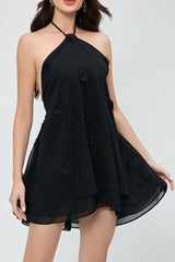 3D Floral Chiffon Halter Cocktail Dress