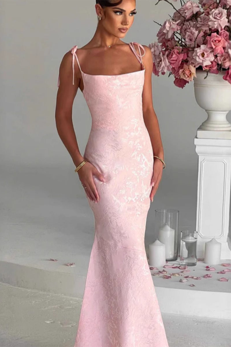 Solid Sash Backless Mermaid Formal Dress S / Pink