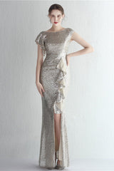 Glitter High Neck Mermaid Slit Formal Dress