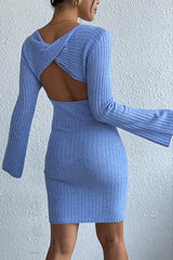 Backless Flare Sleeve Sweater Dress