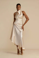 Elegant Satin Slit Backless Party Dress