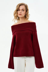 Solid Color Off Shoulder Knitted Sweater