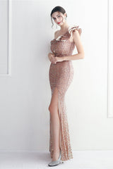 Embellished One Shoulder Mermaid Formal Dress