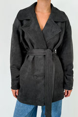 Vintage Brown Suede Tie Waist Overcoat