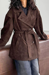 Vintage Brown Suede Tie Waist Overcoat