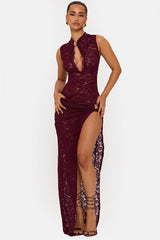 Sleeveless Lace High Slit Maxi Dress