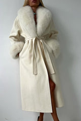 Elegant Oversized Fur Trim Overcoat