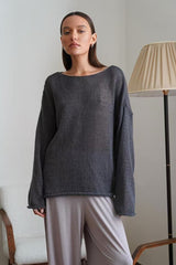 Openwork Round Neck Oversized Sweater