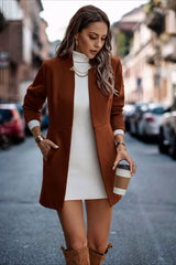 Brushed Wool Solid Long Sleeve Coat coats