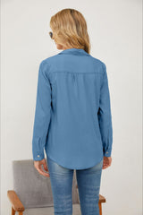 Long Sleeve Denim Lapel Blouse