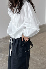 Lapel Collar Hem Drawstring Blouse