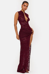 Sleeveless Lace High Slit Maxi Dress