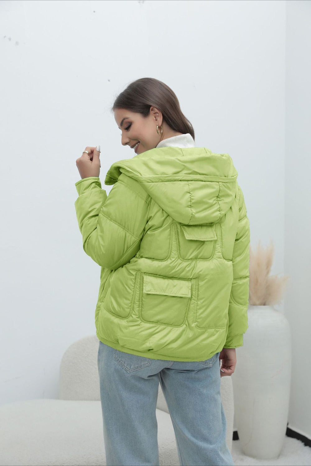 Bright Color Stand Collar Puffer Coat coats
