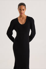 Contrast Trim Ruffle Sweater Dress