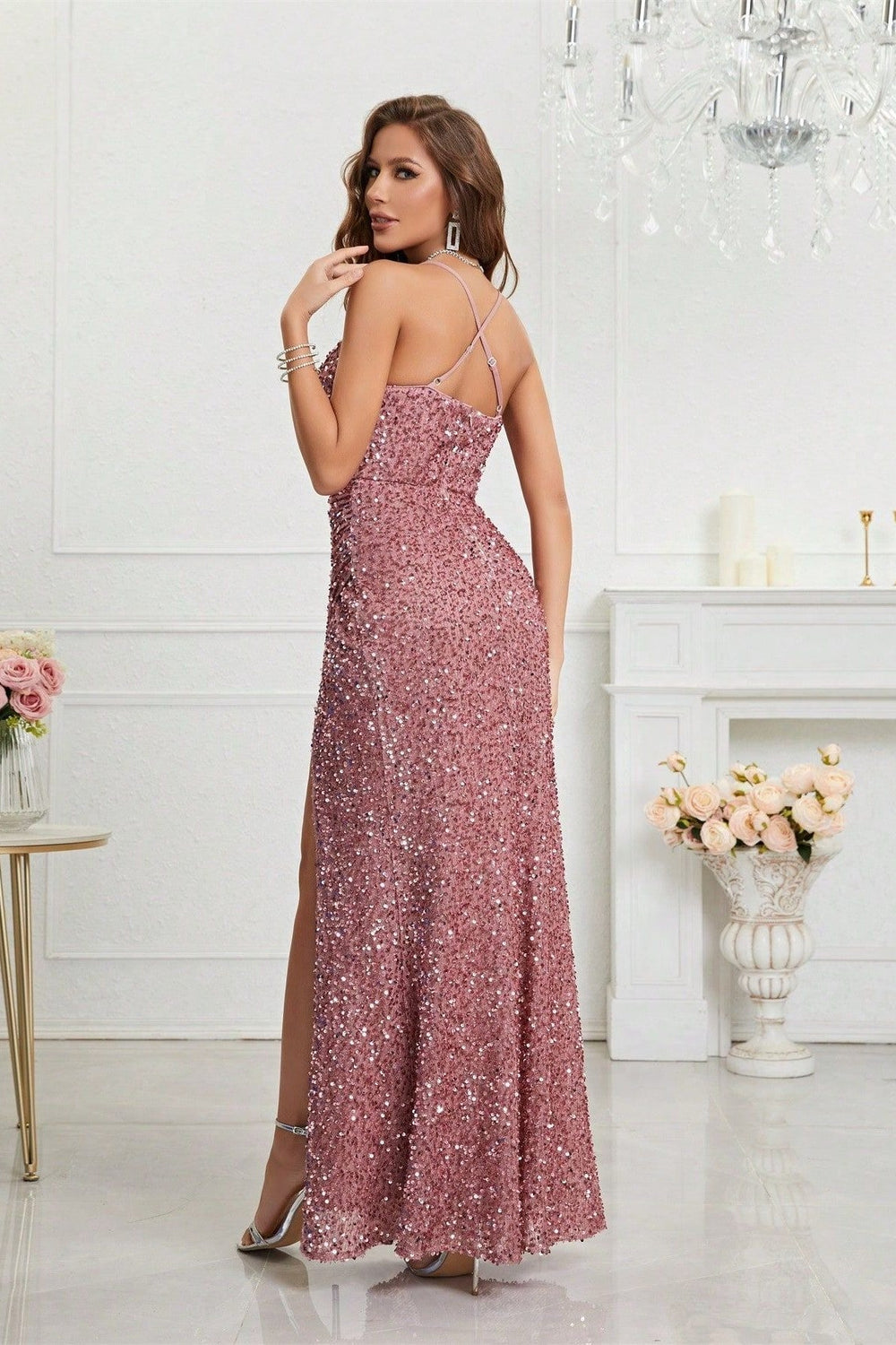 Sequin V Neck Bodycon Formal Dress
