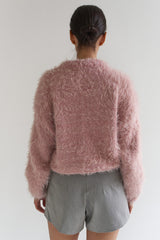 Solid Color Button-Up Faux Fur Knit Sweater