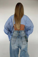 Asymmetric Button Back Cutout Blouse