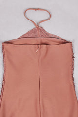 Fringe Halter High Slit Maxi Dress