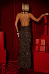 Deep V Backless Sequin Maxi Dress