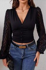 Waist Defining V Neck Ruching Blouse